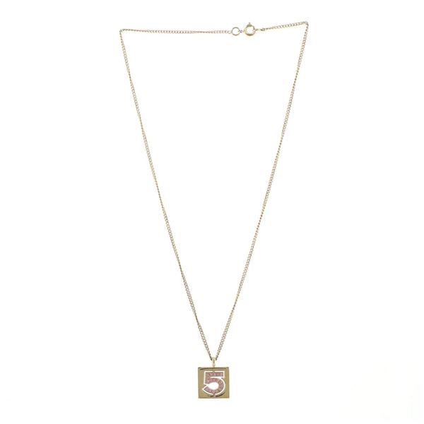 Chanel No.5 Square Pendant Necklace Crystal Embellished Metal Gold