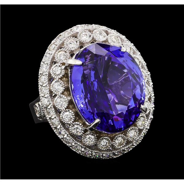 GIA Cert 19.95 ctw Tanzanite and Diamond Ring - 14KT White Gold