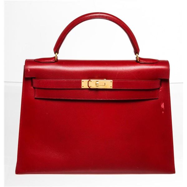 Hermes Red Leather Kelly 32cm Handbag