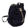 Image 2 : Chanel Navy Blue Suede Fringed CC Drawstring Bucket Bag