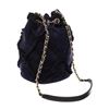 Image 3 : Chanel Navy Blue Suede Fringed CC Drawstring Bucket Bag