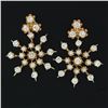Image 2 : Vintage 14k Gold 2.75 ctw Diamond & Pearl Earrings w/ Snowflake Dangle Enhancers