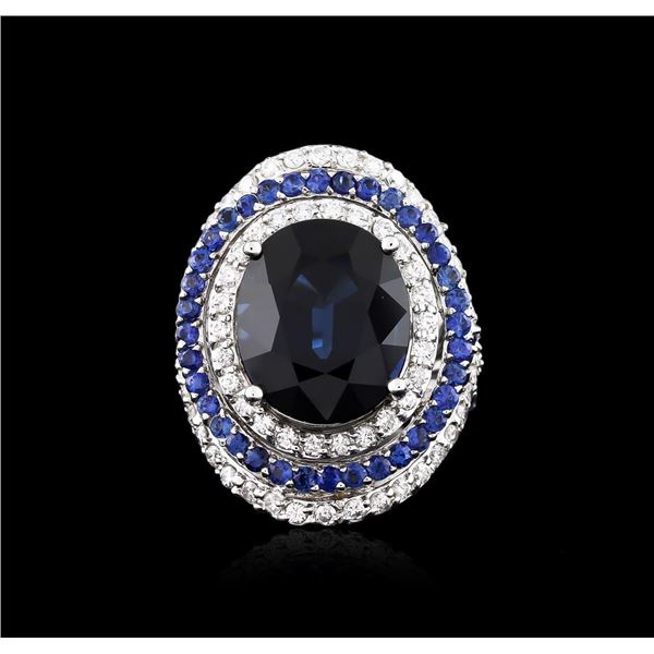 14.21 ctw Sapphire and Diamond Ring - 18KT White Gold GIA Certified