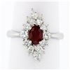 Image 2 : Vintage Platinum 1.84 ctw GIA Oval Burma Ruby Round & Marquise Diamond Dinner Ri