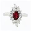 Image 5 : Vintage Platinum 1.84 ctw GIA Oval Burma Ruby Round & Marquise Diamond Dinner Ri