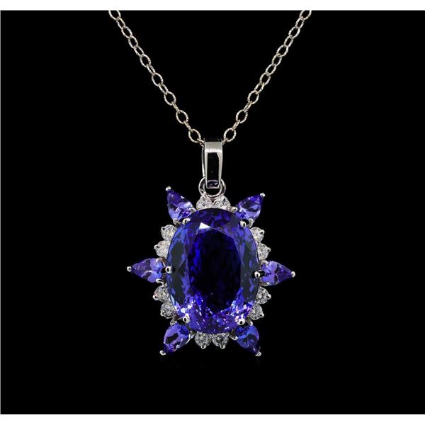 GIA Cert 28.43 ctw Tanzanite and Diamond Pendant With Chain - 14KT White Gold