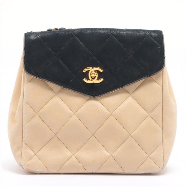 Chanel Beige Black Quilted Lambskin Leather CC Bicolor Shoulder Bag