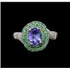 Image 2 : 14KT White Gold 1.53 ctw Tanzanite, Emerald and Diamond Ring