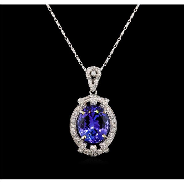 18KT White Gold 6.20 ctw Tanzanite and Diamond Pendant With Chain