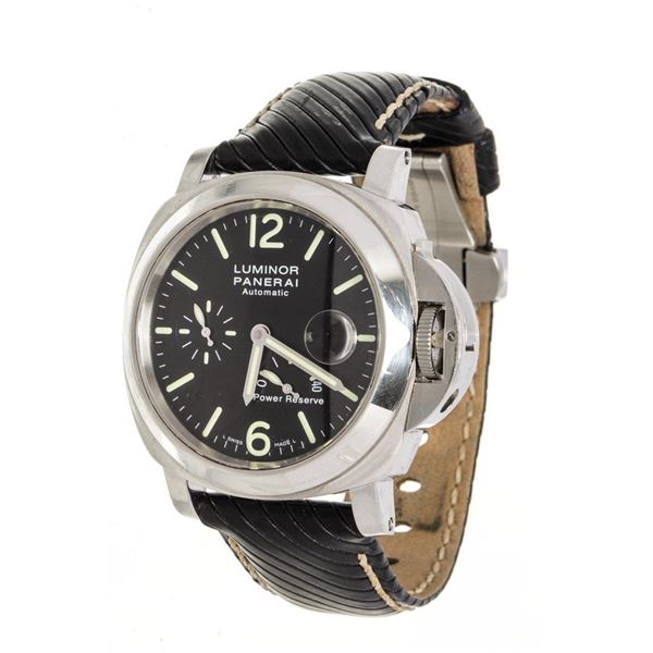 Panerai Black Leather Luminor Marina Stainless Steel Watch