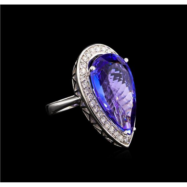 18.42 ctw Tanzanite and Diamond Ring - 14KT White Gold