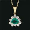 Image 4 : 14k Yellow Gold Trillion Green Emerald Solitaire & Diamond Halo Pendant Necklace
