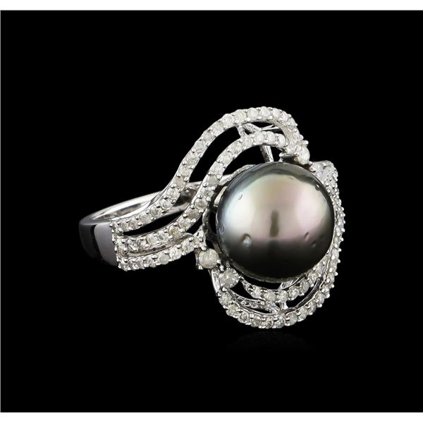 14KT White Gold Pearl and Diamond Ring