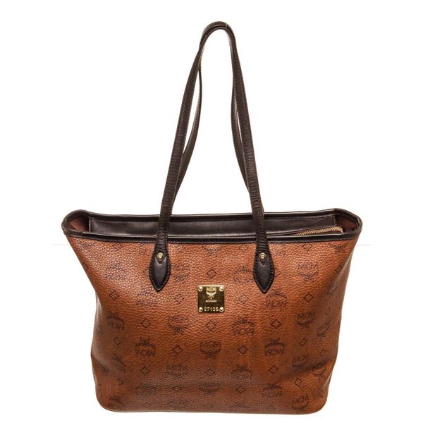 MCM Brown Canvas Shopper Tote Bag