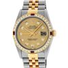 Image 2 : Rolex Mens 2 Tone Champagne Diamond & Ruby 36MM Datejust Wristwatch