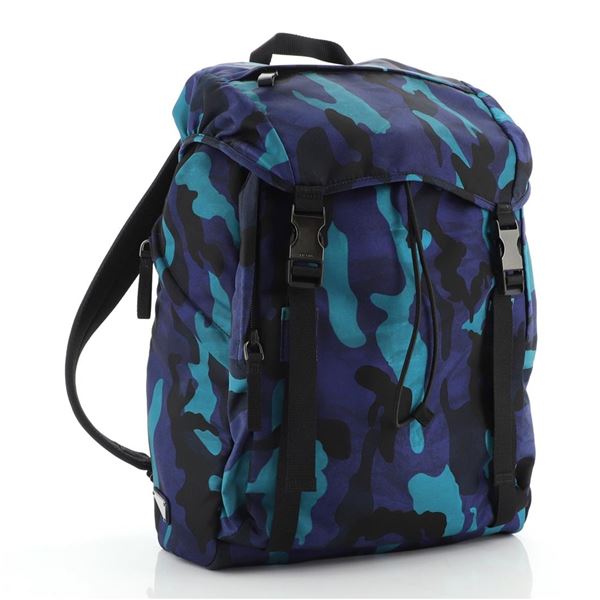 Prada Blue Printed Camo Tessuto Large Backpack