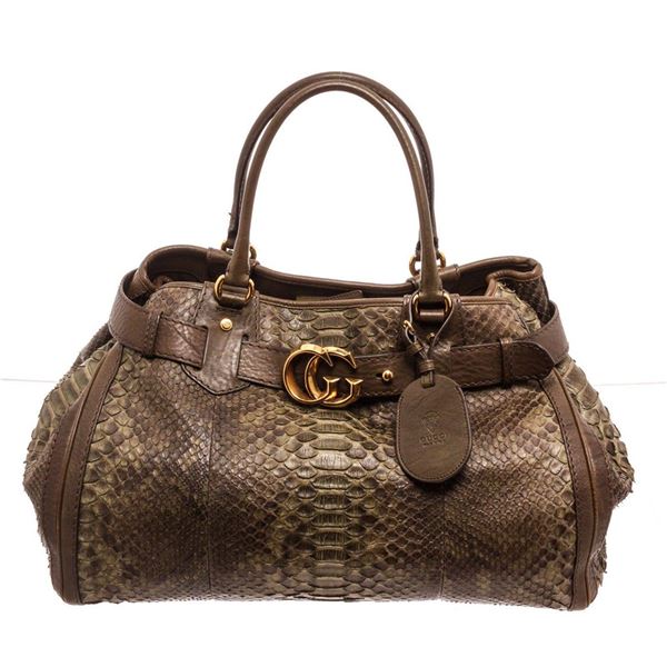 Gucci Green Python GG Running Tote Bag