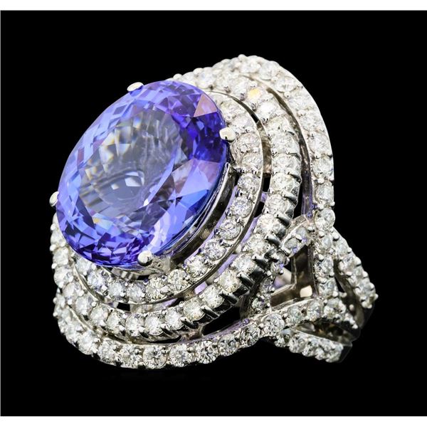 13.82 Tanzanite and Diamond Ring - 14KT White Gold