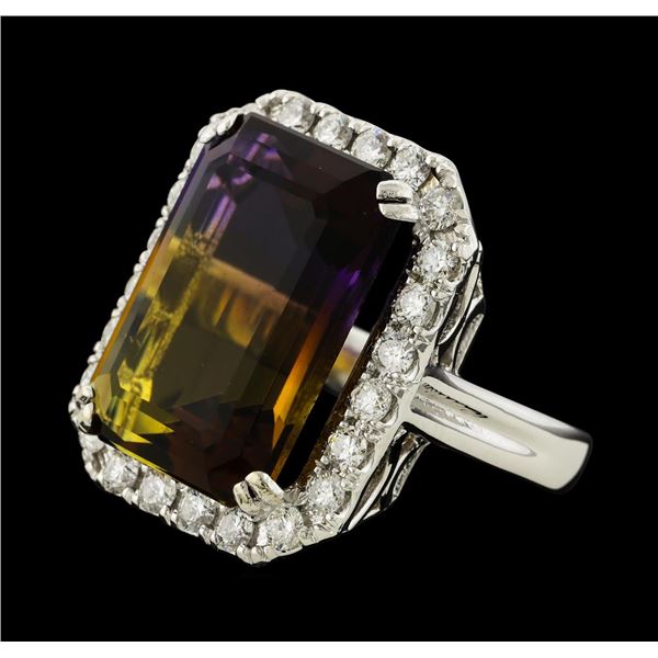 19.23 ctw Ametrine Quartz and Diamond Ring - 14KT White Gold