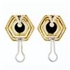 Image 3 : Vintage Large 18k Gold Black Onyx Intaglio .75 ctw Round Diamond Hexagon Earring