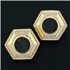 Image 7 : Vintage Large 18k Gold Black Onyx Intaglio .75 ctw Round Diamond Hexagon Earring