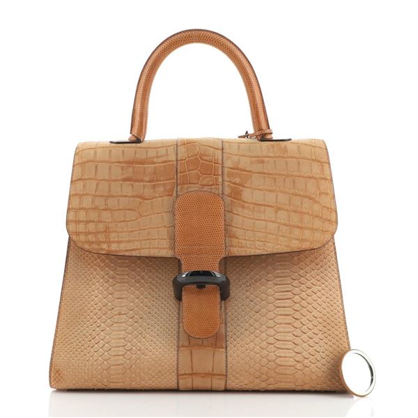 Delvaux Brilliant Top Handle Bag Mixed Exotics GM Brown