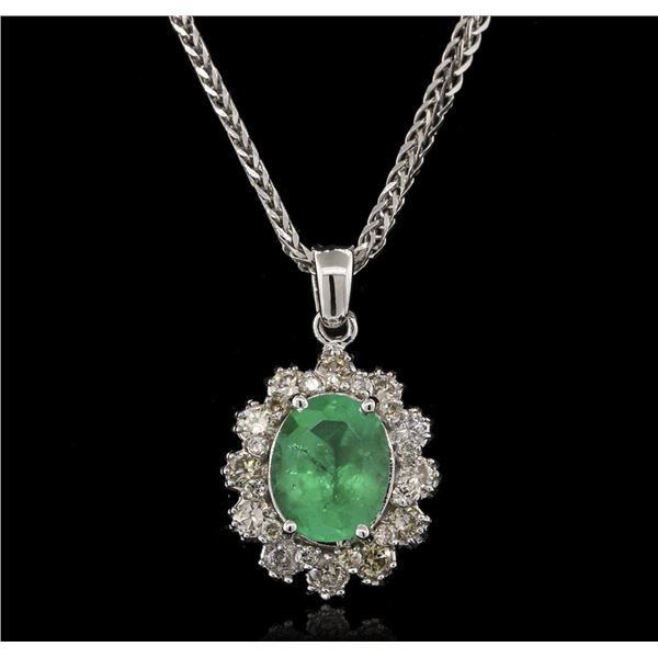 2.52 ctw Emerald and Diamond Pendant With Chain - 14KT White Gold