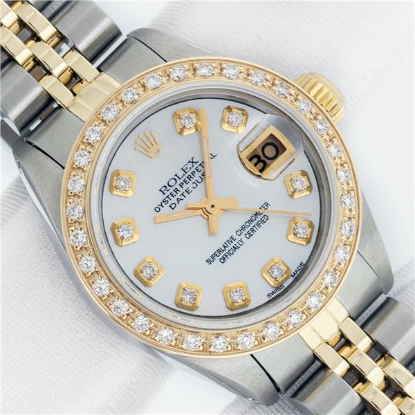 Rolex Ladies 2 Tone MOP Diamond Oyster Perpetual Datejust Wristwatch With Rolex