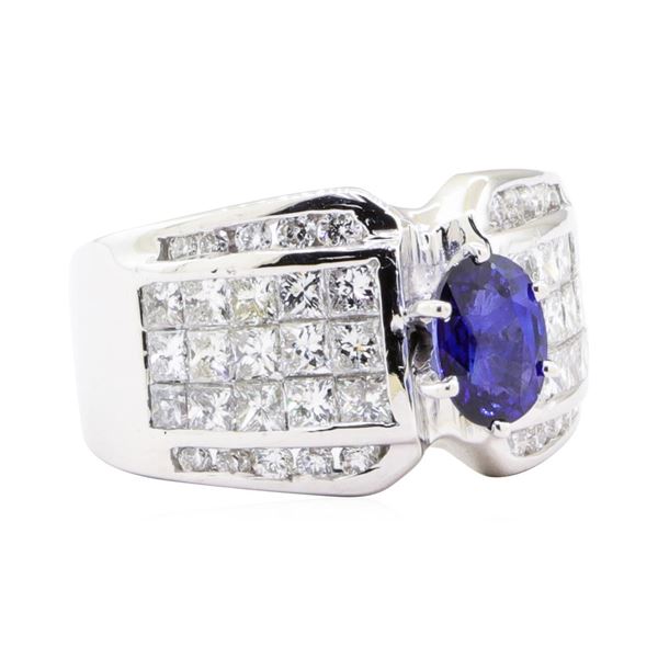 3.43 ctw Sapphire And Diamond Ring - 18KT White Gold