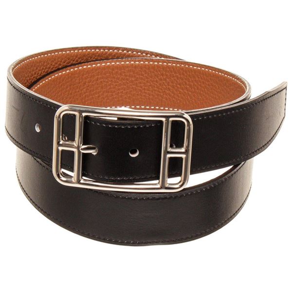 Hermes Black Brown Leather Cape Cod Reva Belt