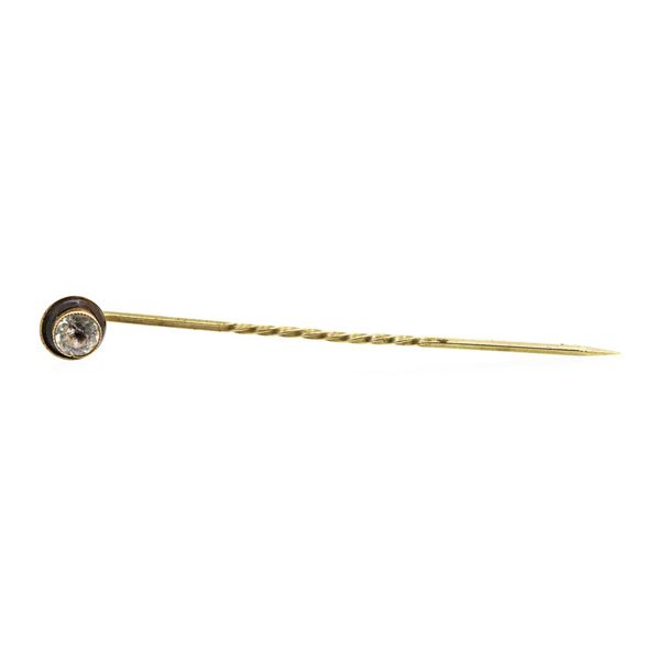 White Crystal Stick Pin - Yellow Gold Plated