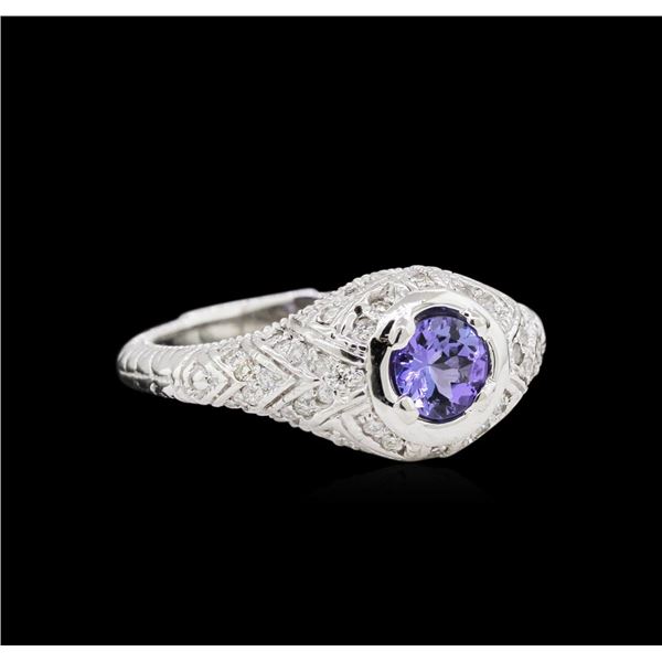 0.60 ctw Tanzanite and Diamond Ring - 14KT White Gold