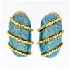 Image 1 : Vintage 18k Yellow Gold Textured Baby Blue Enamel Twisted Wire Dome Earrings