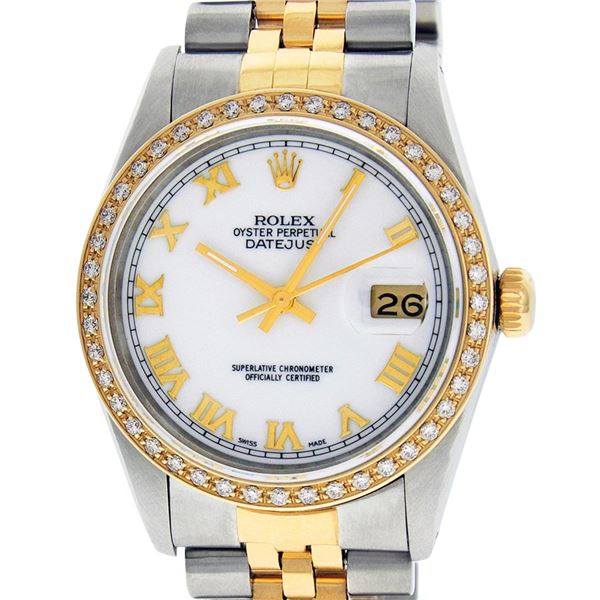 Rolex Mens 2 Tone White Roman 36MM Datejust Wristwatch