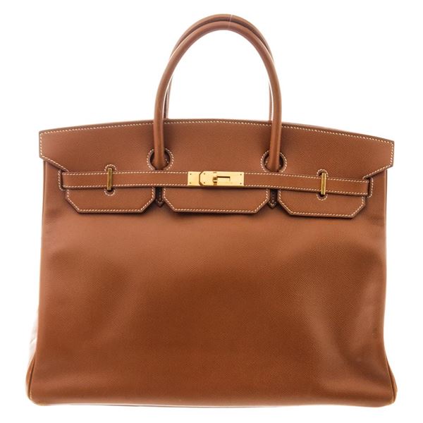 Hermes Brown Leather Brikin 40cm Satchel Bag