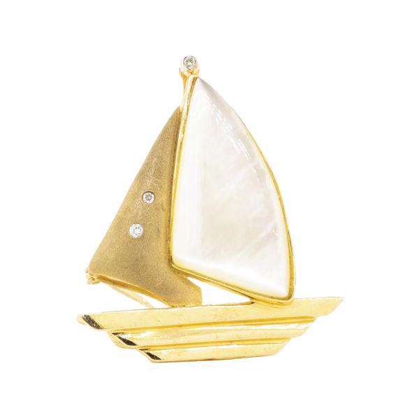 0.06 ctw Diamond and Mother of Pearl Boat Enhancer/Pin - 14KT Yellow Gold