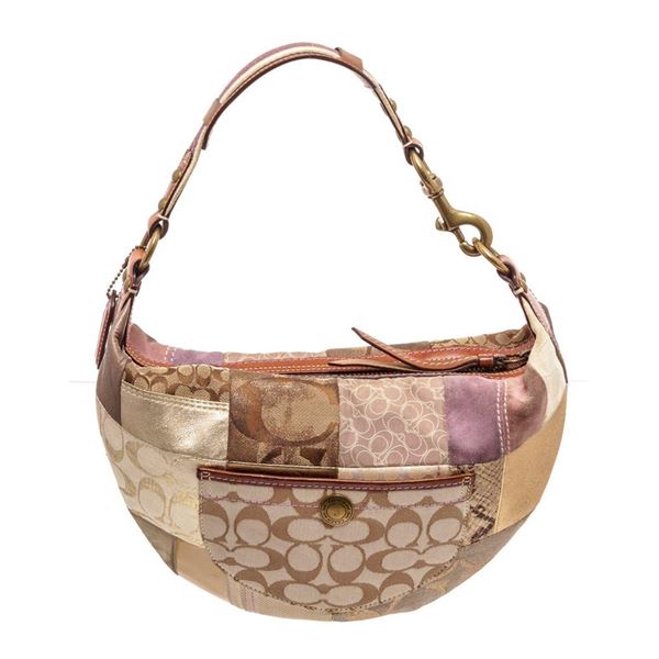 Coach Multicolor Patchwork Canvas  Leather Half Moon Shoulder Bag