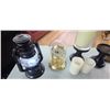 Image 2 : LED LANTERN/QUARTZ WEST GERMANY CLOCK (GLASS AND PLASTIC) PLUS TWO LARGE CANDLE HOLDERS
