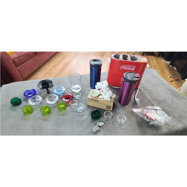 BARKLY THE BANKER PIGGY BANK , COCA COLA HOT DOG TOASTER, PLUS TEA IGHT CANDLES