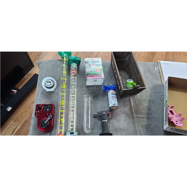 BENZOMATIC TORCH, RAIN GUAGES, GENERATOR HANDHELD RADIO/FLASHLIGHT, COMPASS