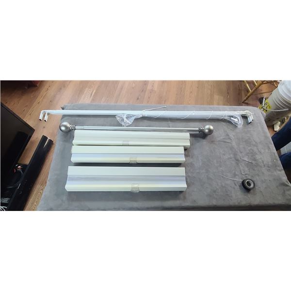 THREE SET OF BLINDS & CURTAIN RODS