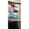 Image 17 : STERILITE STORAGE UNIT WITH MISC HOUSEHOLD ITEMS: LIGHT BULBS, BATTERIES AND SMALL STEP STOOL