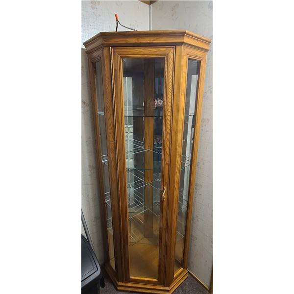CORNER DISPLAY CABINET WITH LIGHTING AND GLASS SHELVES