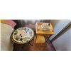 Image 1 : PINE BED SIDE TABLE AND 16" ROUND MOSSAIC TABLE