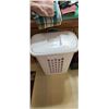 Image 2 : MISC BATHROO ITEMS INCL: TOILET HUTCH, REVLON MAKEUP MIRROR, LAUNDRY HAMPER, MAT, TOWELS