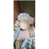 Image 5 : MISC BATHROO ITEMS INCL: TOILET HUTCH, REVLON MAKEUP MIRROR, LAUNDRY HAMPER, MAT, TOWELS