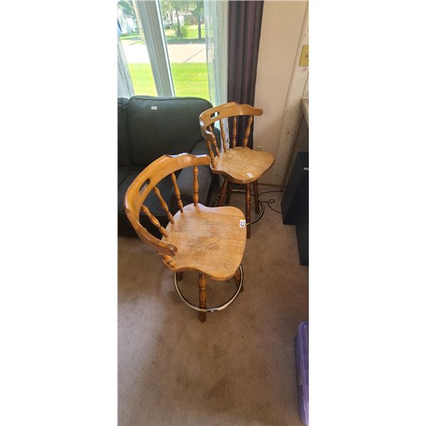 2- SOLID OAK SWIVEL BAR STOOLS