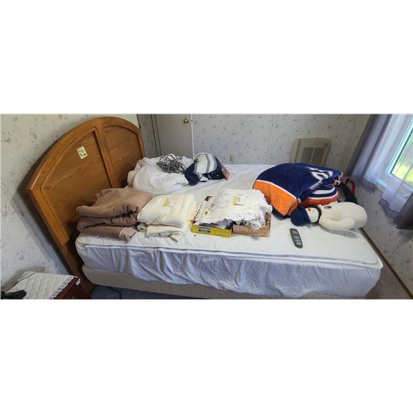 DOUBLE BED WITH OAK HEADBOARD AND A BOX SPRING