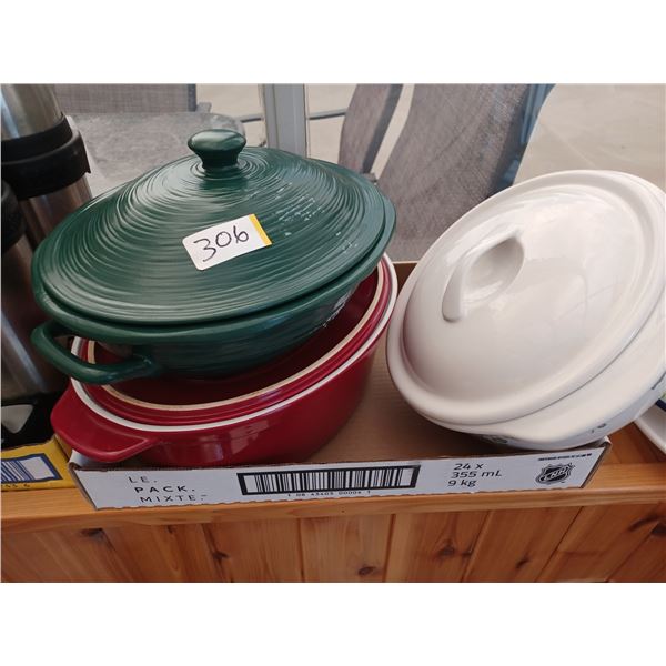 3 CERAMIC/STONEWARE DUTCH OVEN COOK POTS