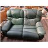 Image 1 : FOREST GREEN LOVE SEAT, LEATHER, RECLINING